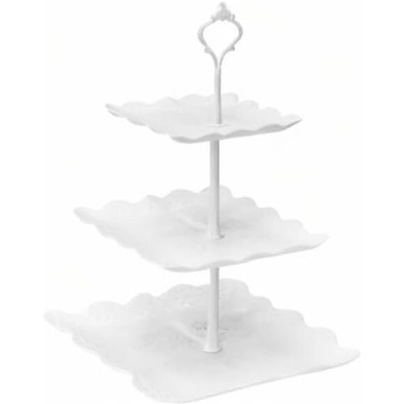 3 Tier Cupcake Stand, Plastic Tiered Serving Stand, Square Dessert Tray - Picture 2 of 7